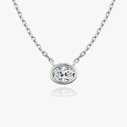 0.25 CT-1.0 CT Oval Bezel Solitaire CVD F/VS Diamond Necklace