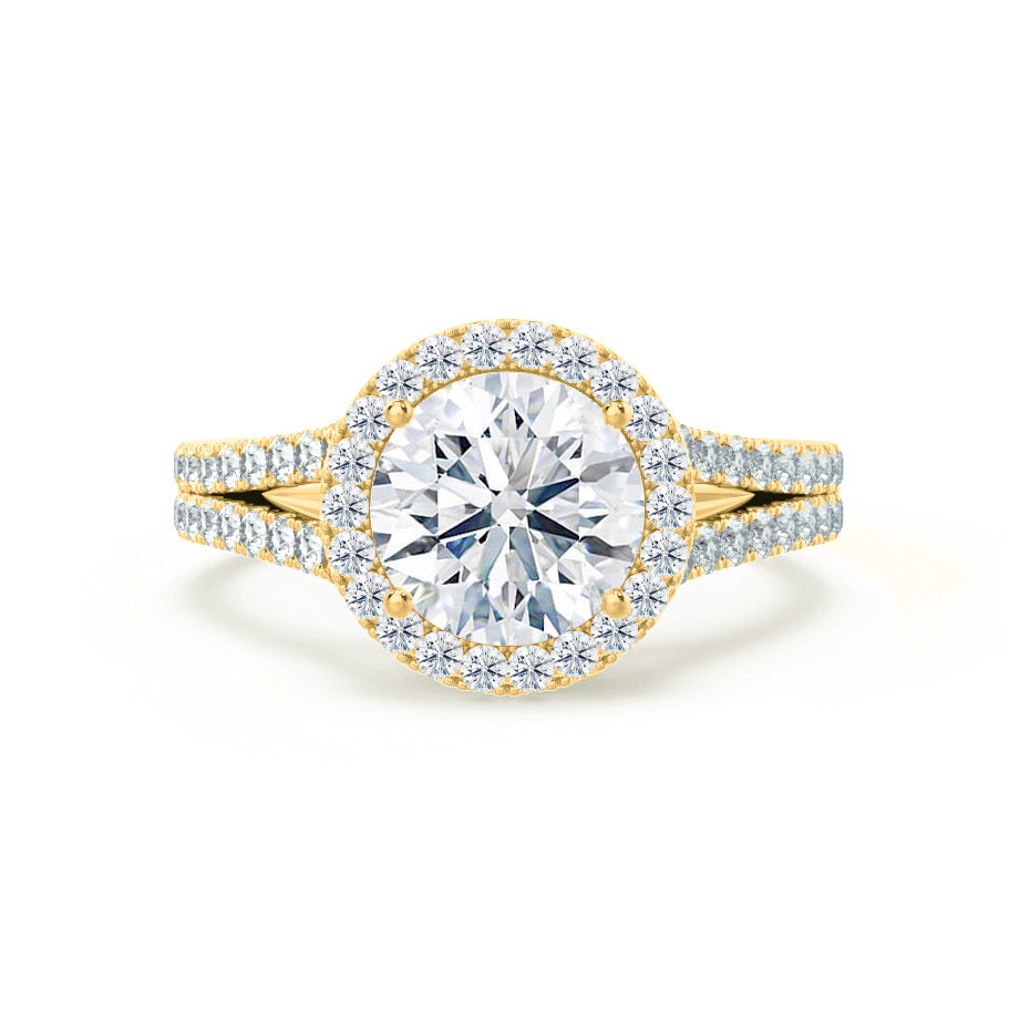 0.50 CT Round Halo & Split Shank CVD G/VVS1 Diamond Engagement Ring