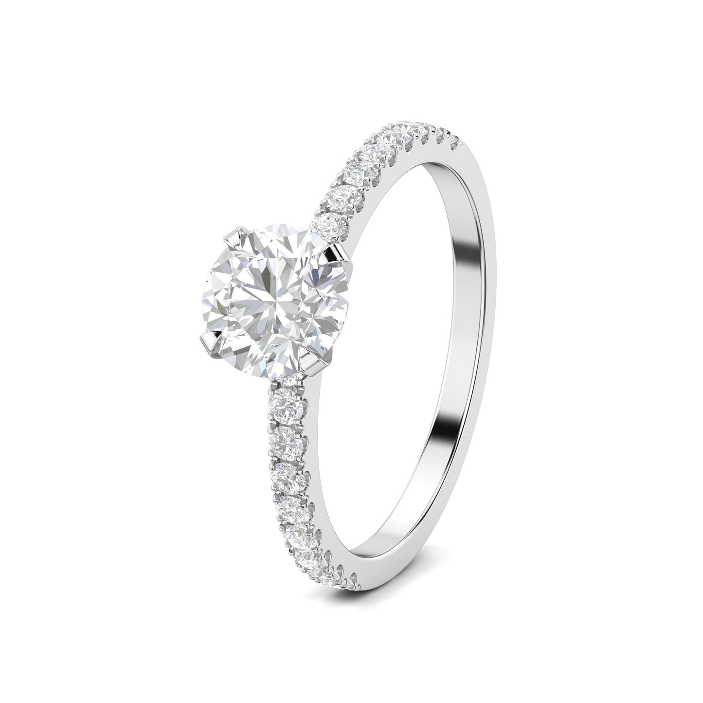 1.03 ct Round F- VS1 Diamond Pave Moissanite Engagement Ring