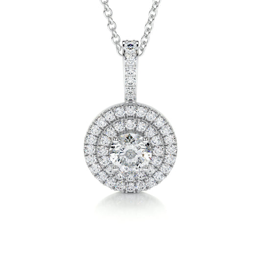 0.50 CT Round Double Halo CVD F/VS Diamond Necklace