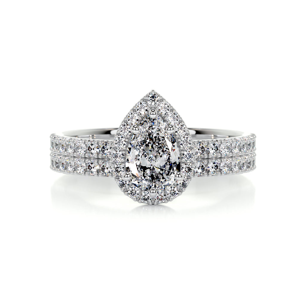 1.0 CT Pear Halo CVD F/VS Diamond Bridal Ring Set