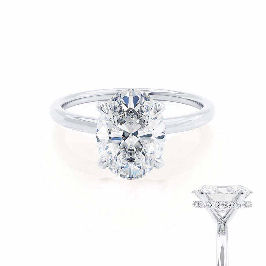 1.0 CT Oval Hidden Halo CVD E/VS1 Diamond Engagement Ring