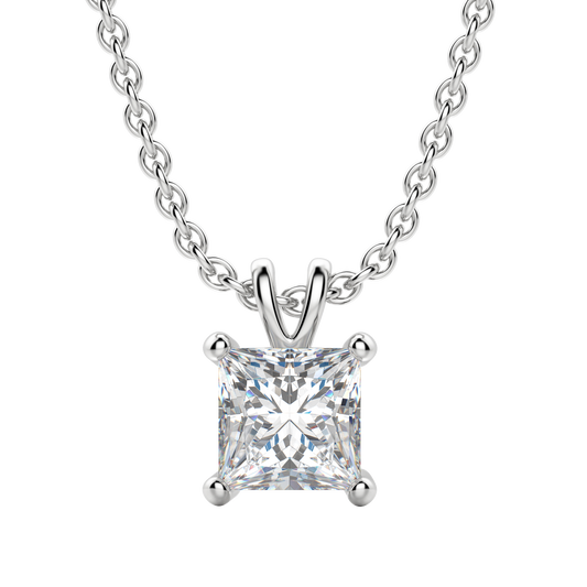 0.25 CT- 1.0 CT Princess Solitaire CVD F/VS Diamond Necklace