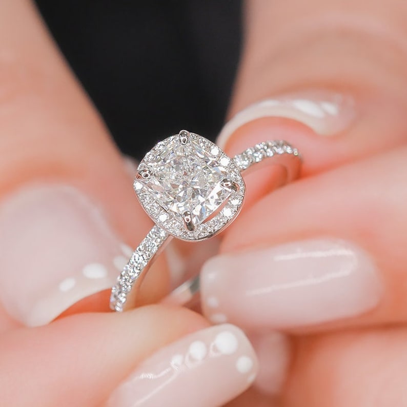 1.21 CT Cushion Halo E/VS1 Diamond Engagement Ring