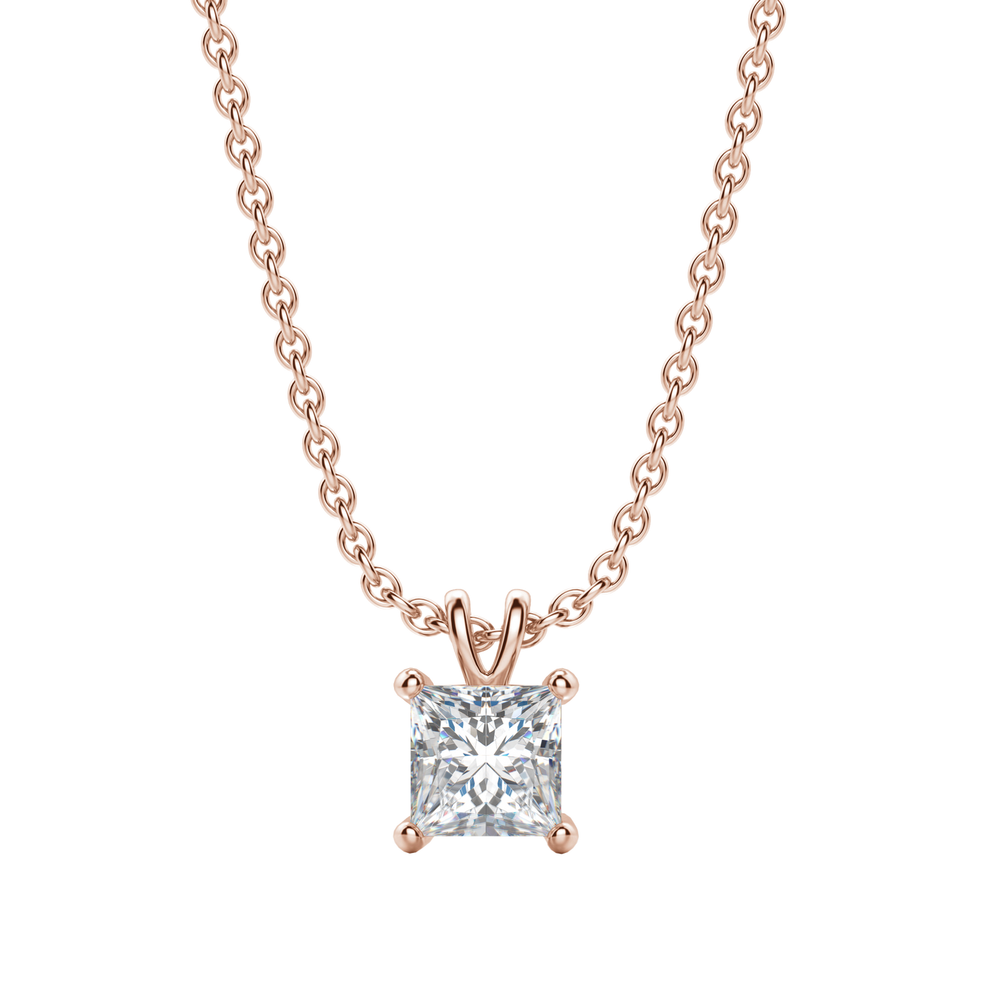 0.25 CT- 1.0 CT Princess Solitaire CVD F/VS Diamond Necklace