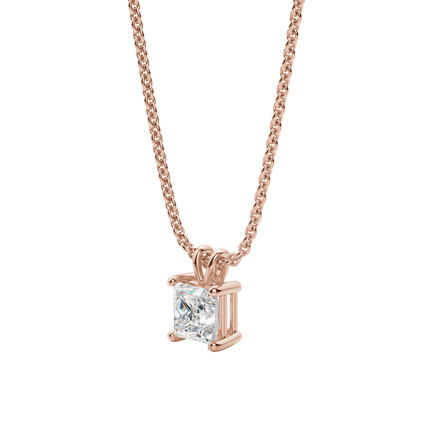 0.25 CT- 1.0 CT Princess Solitaire CVD F/VS Diamond Necklace